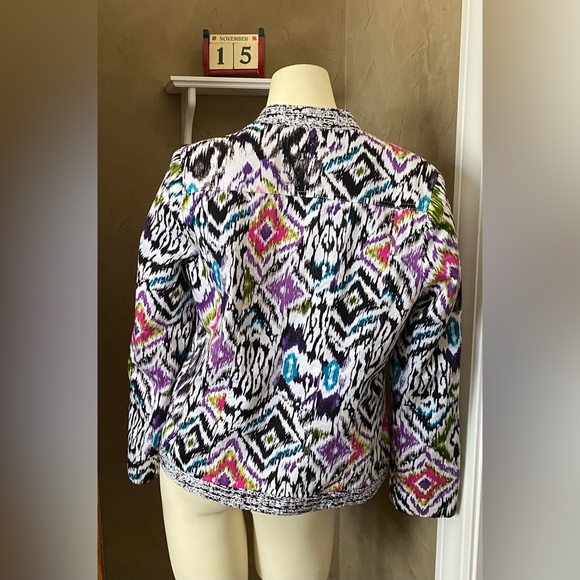 SilkLand Geometric Abstract Statement Jacket Women's M  Cotton Blazer - Picture 2 of 12